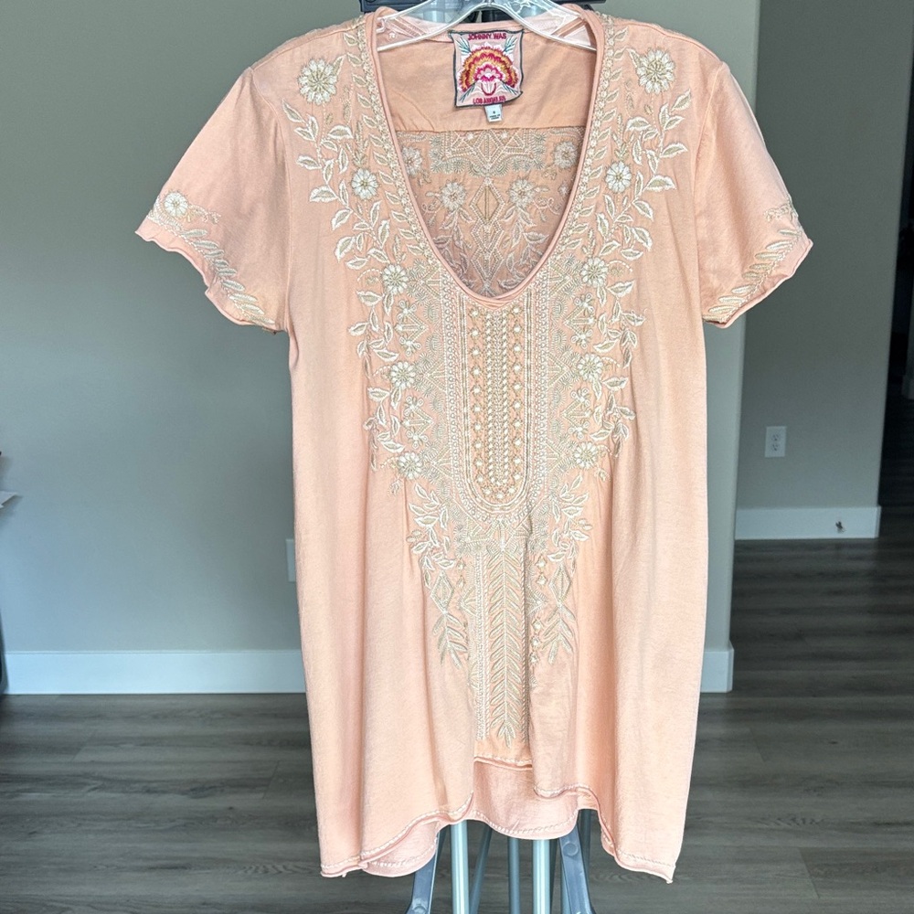 Johnny Was Light Peach Embroidered Tunic (Small)